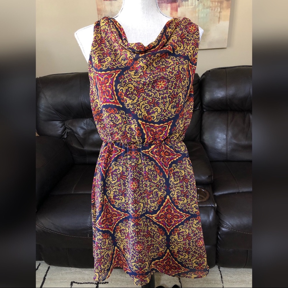❤️SOLD❤️Paisley Damask Cowl Neck Mini Dress Size